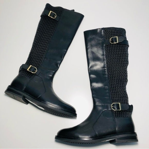 NEW Cole Haan Belted Leather Knee High Riding Boots in Black size 5.5 - Picture 5 of 16
